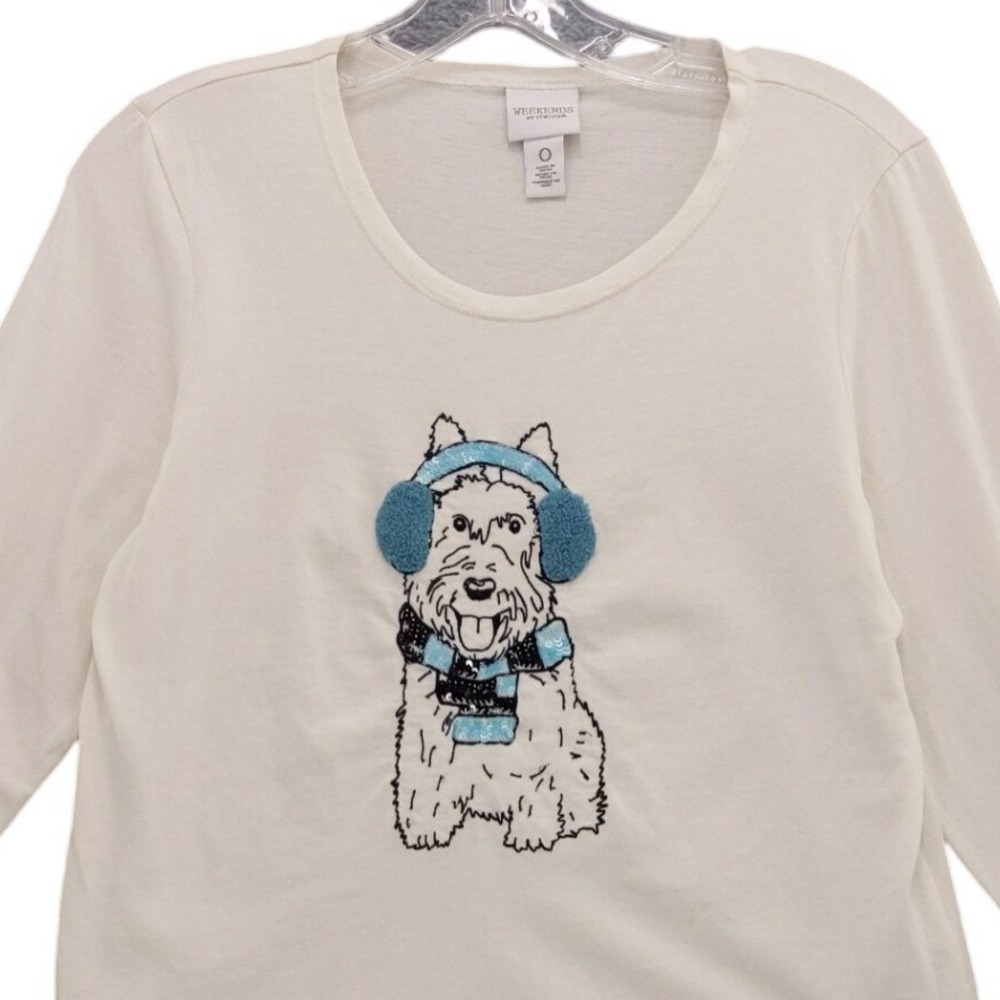 Weekends by Chicos Dog Embroidered‎ Westie Terrier Top Sz 0 S